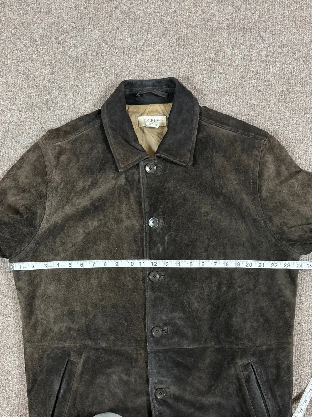 J Crew Brown Suede Leather Button Front Collared Harrington Jacket Men’s M Heavy